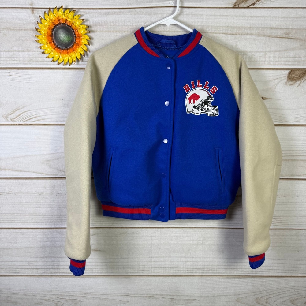 NFL Buffalo‎ Bills Varsity Bomber Jacket Royal Blue Tan Adult Small